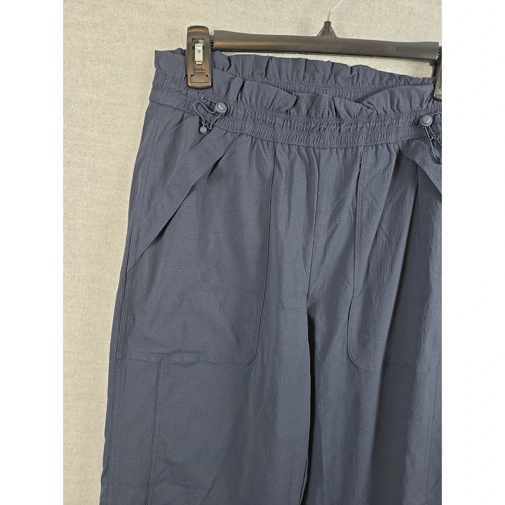 Athleta Trekkie M High Rise Parachute Pants Navy Blue Nylon Flex Waist Active - Picture 3 of 13